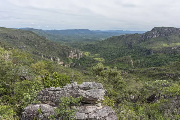 Pohled Mirante Janela Preto Řeky Krásné Cerrado Vegetace Krajinu Chapada — Stock fotografie