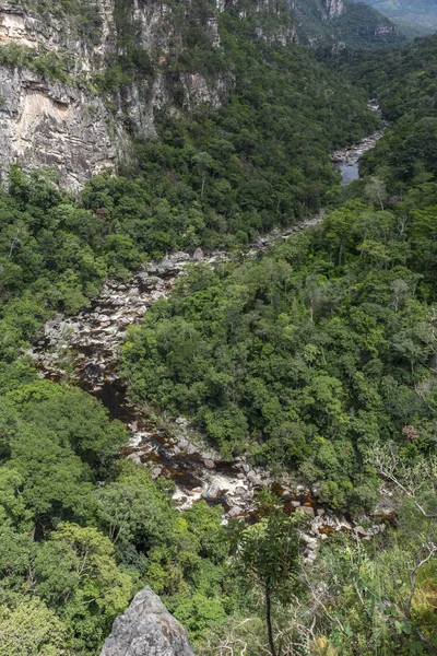 Sungai Indah Bentang Alam Vegetasi Cerrado Dengan Tebing Chapada Dos — Stok Foto