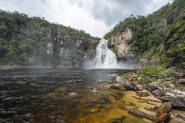 Landscape Big Beautiful Waterfall Nature Chapada Dos Veadeiros Goias Central — Stock Photo, Image