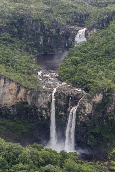 Bela Paisagem Grandes Cachoeiras Natureza Vista Mirante Janela Chapada Dos — Fotografia de Stock