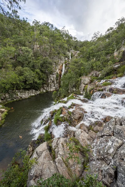 Paisagem Grande Bela Cachoeira Cerrado Natureza Chapada Dos Veadeiros Goiás — Fotografia de Stock