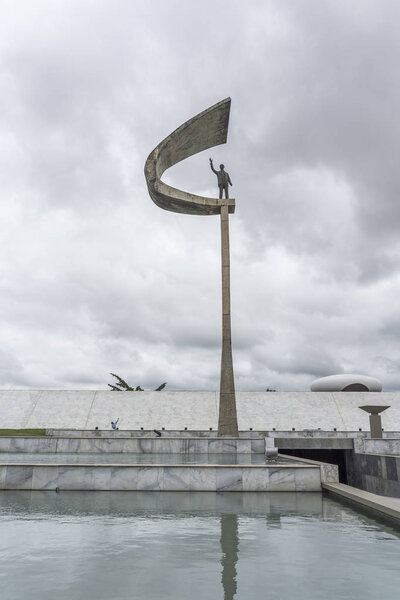 JK Memorial statue with cloudy sky, Brasilia, Federal District, capital city of Brazil