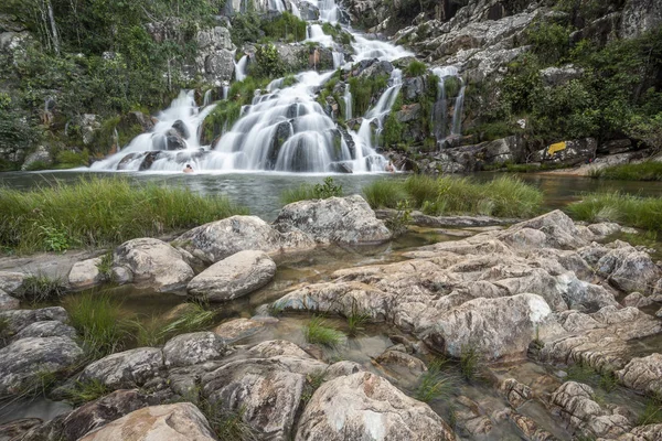 Paisagem Grande Bela Cachoeira Cerrado Natureza Chapada Dos Veadeiros Goiás — Fotografia de Stock