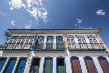 Facade of colonial buildings in the historic city of Paraty, Costa Verde region in south Rio de Janeiro, Brazil clipart