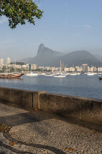 Gyönyörű Táj Urca Corcovado Hegy Krisztus Megváltó Tijuca Erdei Reggeli — Stock Fotó