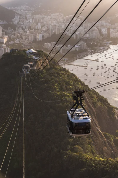 Západ Slunce Homole Cukru Krásnou Krajinou Lanovka Město Hory Rio — Stock fotografie