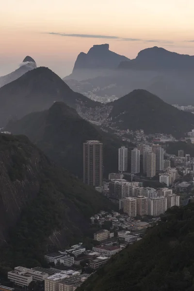 Pôr Sol Visto Montanha Pão Açúcar Com Bela Paisagem Cidade — Fotografia de Stock