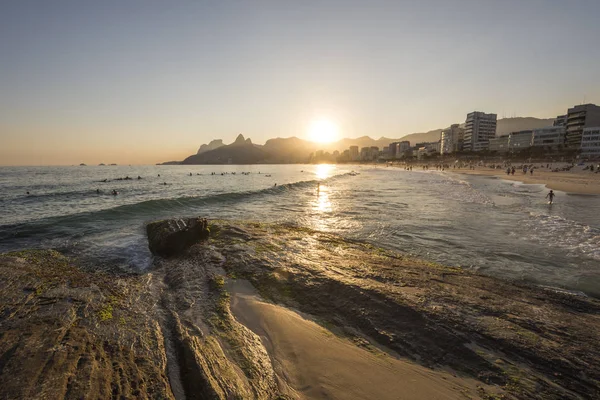 Beautiful Landscape Beach Mountains Ocean Seen Ipanema Beach City Rio — Stock Photo, Image