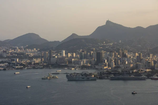 Vista Aérea Janela Avião Para Edifícios Centro Rio Janeiro Pela — Fotografia de Stock