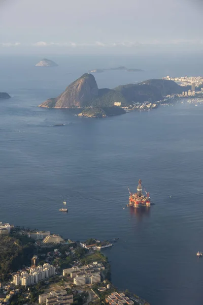 Vista Aerea Dal Finestrino Dell Aereo Verso Baia Guanabara Sugar — Foto Stock