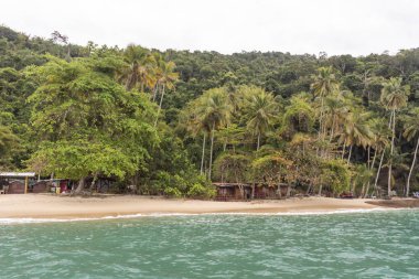 Güzel tropikal plaj yatay, yeşil su ve gür orman Ilha Grande, Costa Verde, Güney Rio de Janeiro, Brezilya için