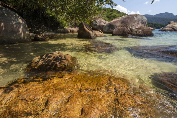 Hermoso Paisaje Playa Tropical Con Agua Verde Exuberante Bosque Rocas — Foto de Stock
