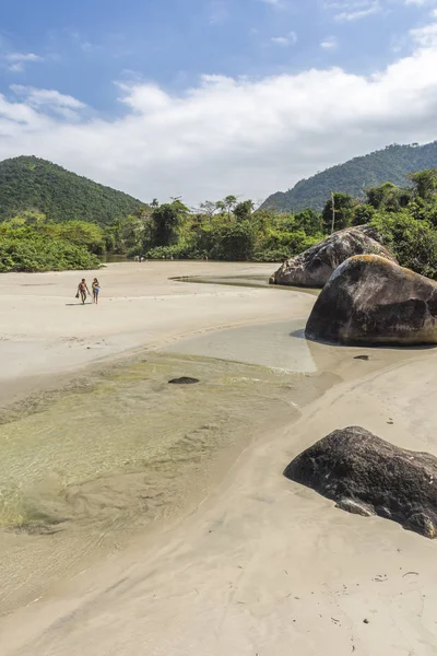Bellissimo Paesaggio Tropicale Spiaggia Con Acqua Verde Piccolo Fiume Lussureggiante — Foto Stock