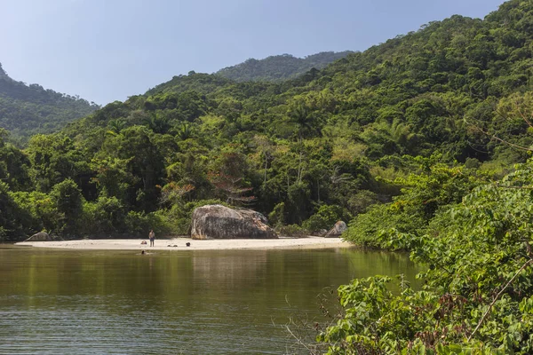 Hermoso Paisaje Playa Tropical Con Agua Verde Pequeño Río Exuberante — Foto de Stock