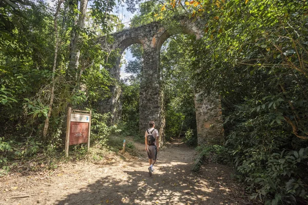 Aqueduc Lazareto Abandonné Dans Forêt Tropicale Luxuriante Ilha Grande Costa — Photo