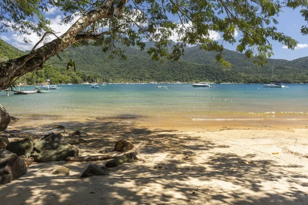 Hermoso Paisaje Playa Tropical Con Agua Verde Exuberante Bosque Cielo — Foto de Stock