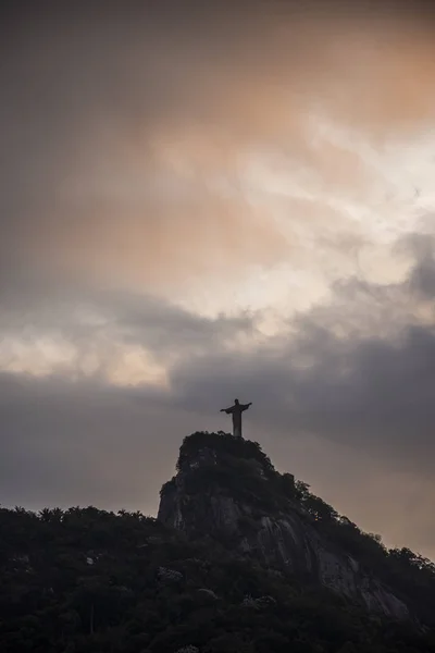 Beautiful View Corcovado Mountain Christ Redeemer Statue Sunset Time Heavy — Stock Photo, Image