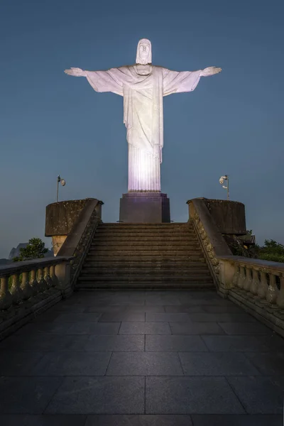 Hermoso Paisaje Con Vista Estatua Cristo Redentor Cima Montaña Corcovado — Foto de Stock