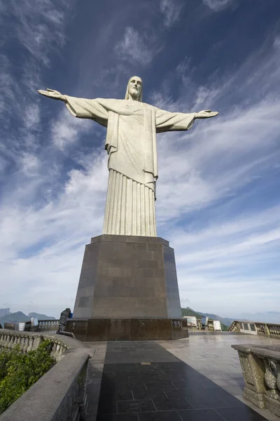 Ландшафт Видом Статую Христа Искупителя Вершине Горы Корковаду Morro Corcovado — стоковое фото