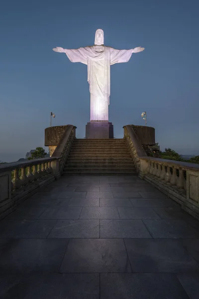 Hermoso Paisaje Con Vista Estatua Cristo Redentor Cima Montaña Corcovado — Foto de Stock
