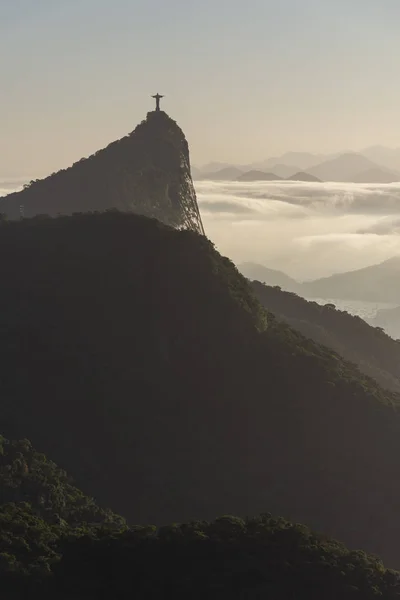 Linda Paisagem Com Corcovado Cristo Estátua Floresta Tropical Cidade Montanhas — Fotografia de Stock