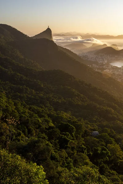 Linda Paisagem Com Corcovado Cristo Estátua Floresta Tropical Cidade Montanhas — Fotografia de Stock