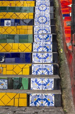 Görünüm fayans ayrıntılı olarak Escadaria Selaron (Selaron merdiven) Lapa, tarihi şehir merkezinden Rio de Janeiro, Brezilya