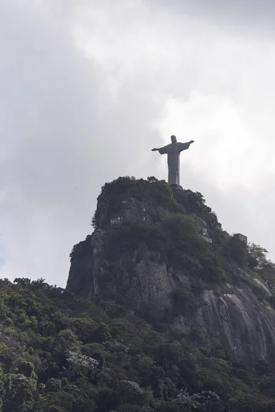 Christus Verlosser Standbeeld Cristo Redentor Top Van Corcovado Berg Morro — Stockfoto