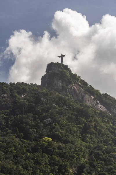 Estatua Cristo Redentor Cima Montaña Del Corcovado Morro Corcovado Con — Foto de Stock