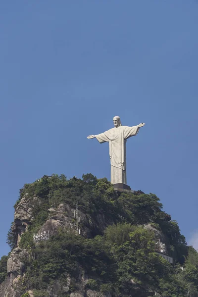 Corcovado Dağı Morro Corcovado Mavi Gökyüzü Arka Rio Janeiro Brezilya — Stok fotoğraf