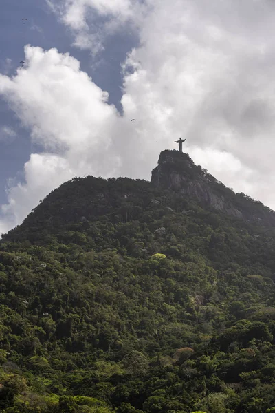 Статуя Христа Искупителя Вершине Горы Корковаду Morro Corcovado Рио Жанейро — стоковое фото