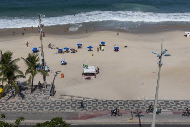 Ipanema Beach okyanus ve kum çizgisi görünümü, Rio de Janeiro, Brezilya