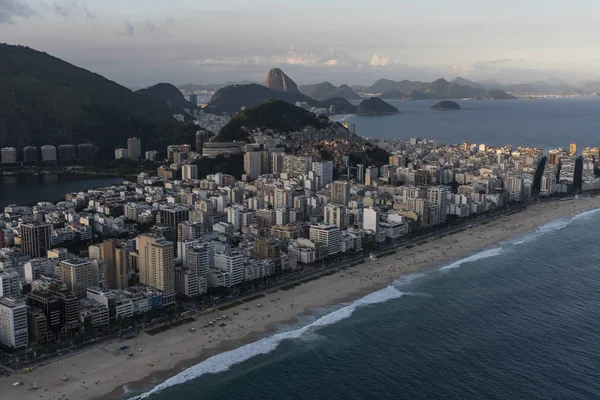 Aerial view from helicopter to Ipanema district, ocean and city, — Stock Photo, Image