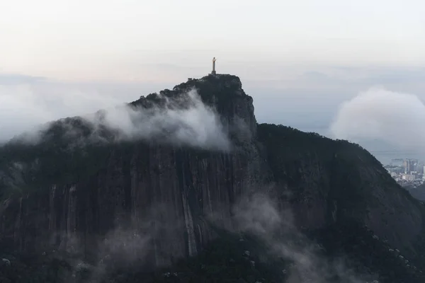 Aerial view from helicopter to Christ the Redeemer statue on mou — Stock Photo, Image