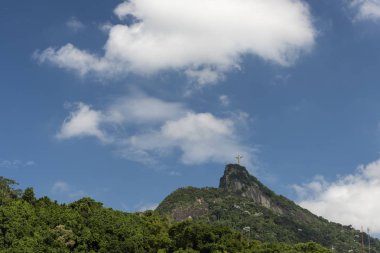 İsa Kurtarıcı Heykeli yeşil ormanlık Corcovado Mo üstüne
