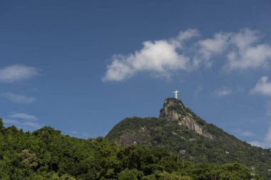 İsa Kurtarıcı Heykeli yeşil ormanlık Corcovado Mo üstüne