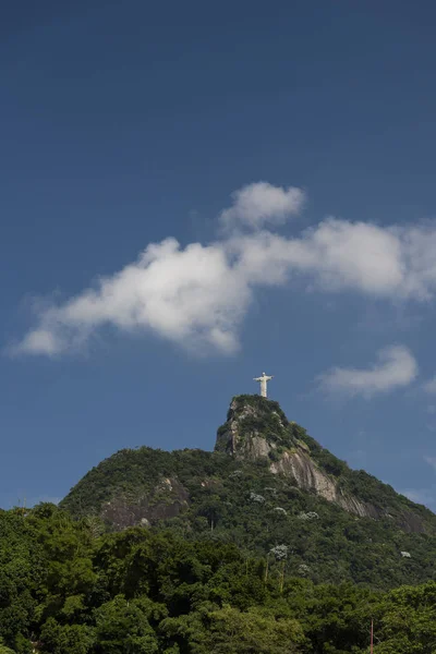 İsa Kurtarıcı Heykeli yeşil ormanlık Corcovado Mo üstüne — Stok fotoğraf