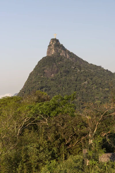 Beautiful landscape of Christ the Redeemer Statue over green Cor — Stock Photo, Image