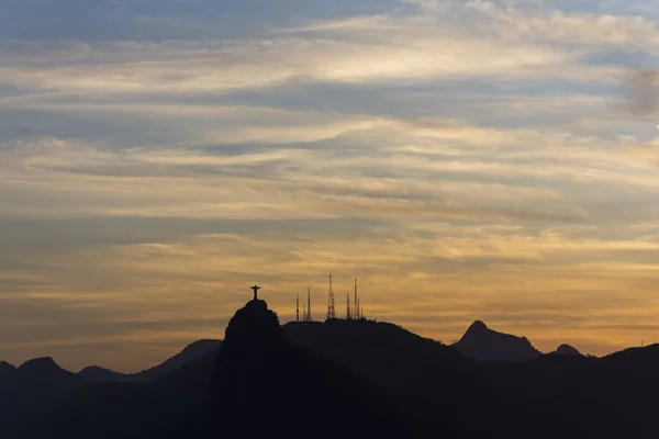 Beautiful sunset view from Sugar Loaf to Christ the Redeemer mou — Stock Photo, Image