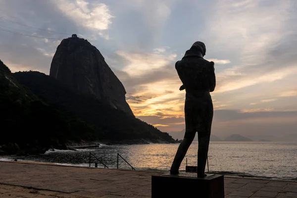 Krásný Výhled Východ Slunce Sochy Pláže Oceán Hory Rio Janeiro — Stock fotografie