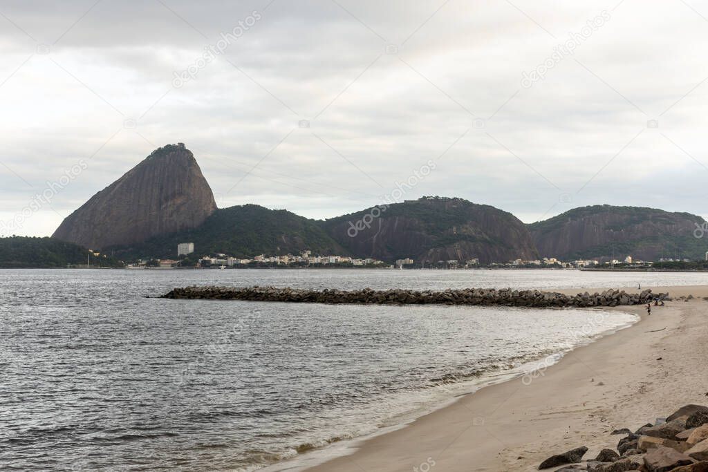 Beautiful view to Sugar Loaf Mountain from Flamengo Beach, Rio de Janeiro, Brazil