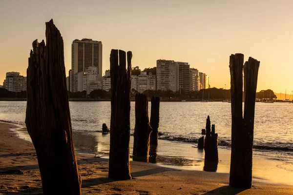 Hermosa Luz Del Amanecer Vista Los Edificios Botafogo Beach Través — Foto de Stock