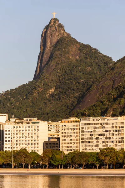 Gyönyörű Reggeli Fény Kilátás Krisztus Megváltó Hegyére Épületeire Praia Botafogo — Stock Fotó