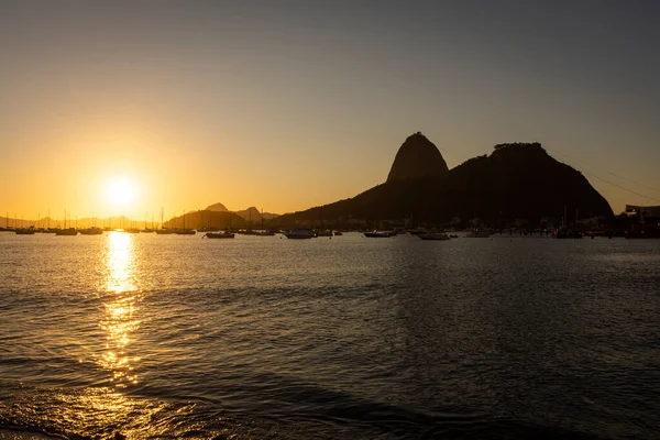 Beautiful Sunrise Light View Sugar Loaf Mountain Seen Praia Botafogo — Stock Photo, Image