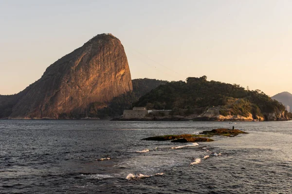 Bela Vista Pôr Sol Para Sugar Loaf Montanha Oceano Rio — Fotografia de Stock