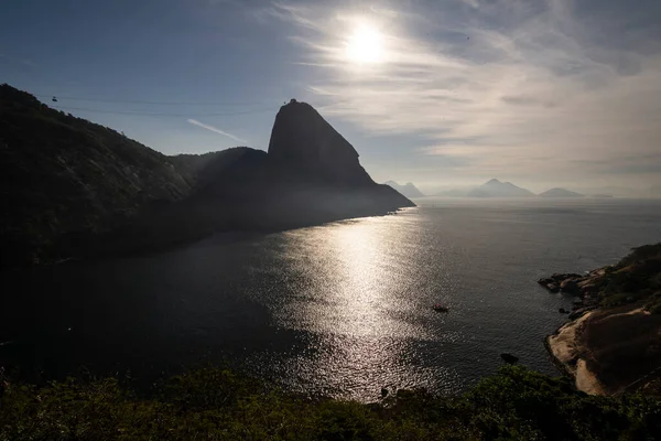 Belle Vue Lever Soleil Sur Montagne Océan Sugar Loaf Rio — Photo