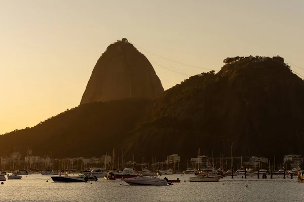 Gyönyörű Napfelkelte Fény Kilátás Sugar Loaf Mountain Praia Botafogo Rio — Stock Fotó