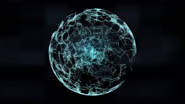 Soyut 3d aydınlatmalı kafes küre bozuk. Neon işareti. Fütüristik teknoloji Hud öğesi. Zarif yok. Büyük veri görselleştirme .