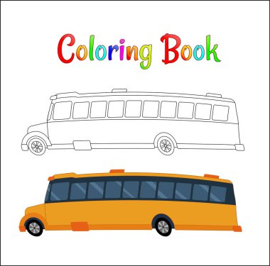 Okul otobüsü boyama sayfası, okul kavramı, başa okul vektör çizim, okul otobüsü beyaz arka plan üzerinde izole çocuklar. EPS 10