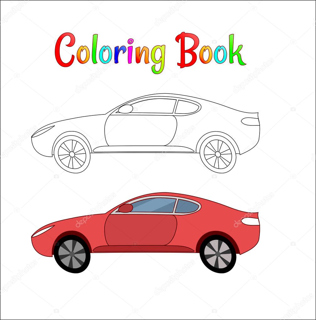 Comic racing car background vector illustration coloring page for kids. Auto traffic and speed. Automobile racing car.
